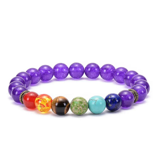 Artisan Crafted Amethyst Seven Chakra Beaded Bracelet