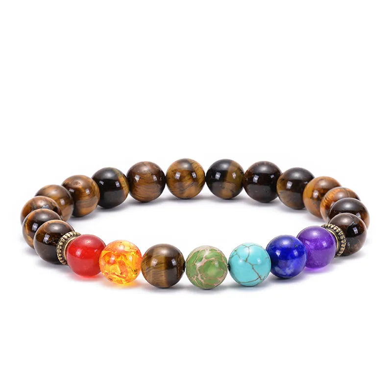 Artisan Crafted Tiger Eye Seven Chakra Beaded Bracelet