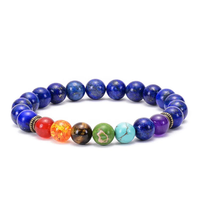 Artisan Crafted Lapis Lazuli Seven Chakra Beaded Bracelet