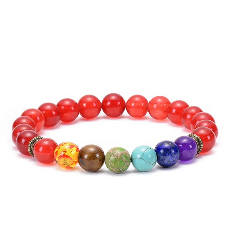 Artisan Crafted Fire Agate Seven Chakra Beaded Bracelet