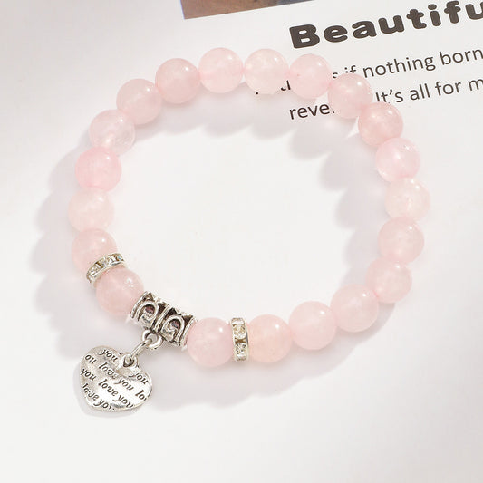 Handcrafted Korean Rose Quartz Natural Crystal Beaded Bracelet