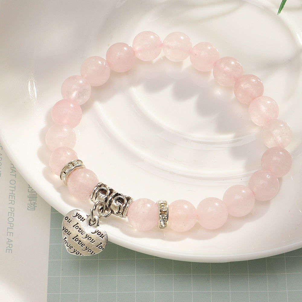 Handcrafted Korean Rose Quartz Natural Crystal Beaded Bracelet