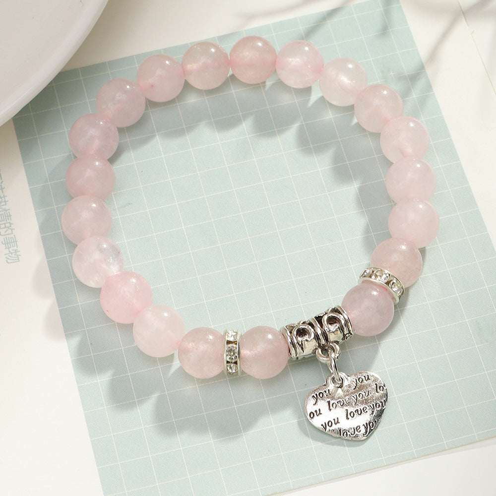 Handcrafted Korean Rose Quartz Natural Crystal Beaded Bracelet