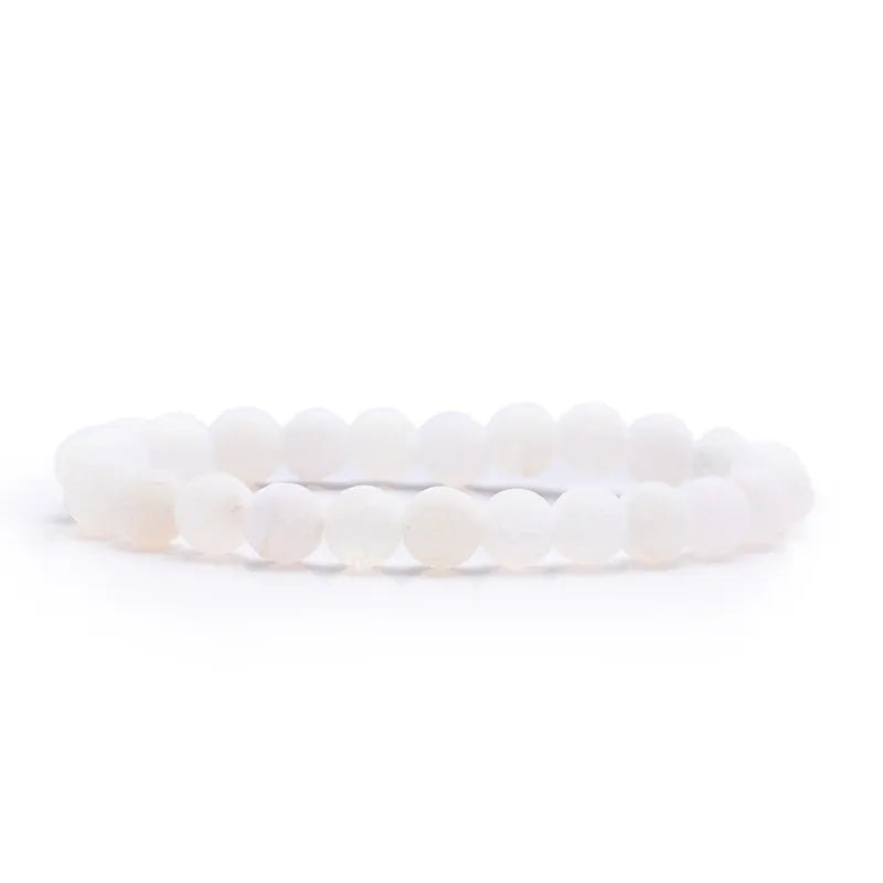 White Weathered Agate Natural Stone Beaded Bracelet