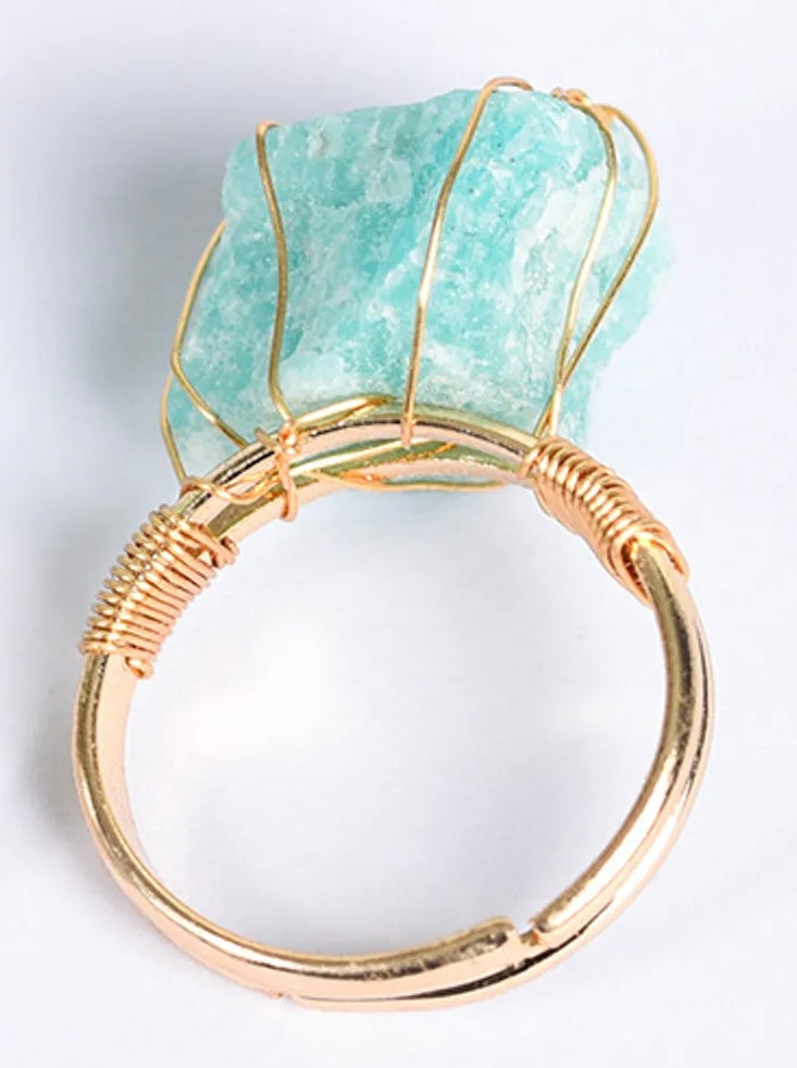Radiant Empathy: Adjustable Amazonite Crystal Ring for Compassion and Understanding