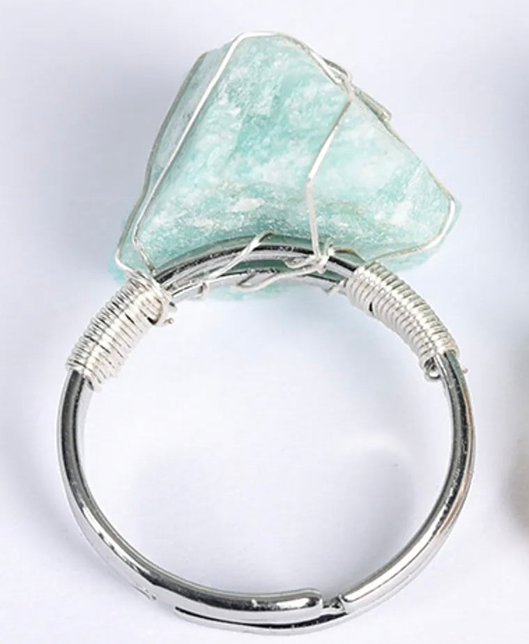 Radiant Empathy: Adjustable Amazonite Crystal Ring for Compassion and Understanding