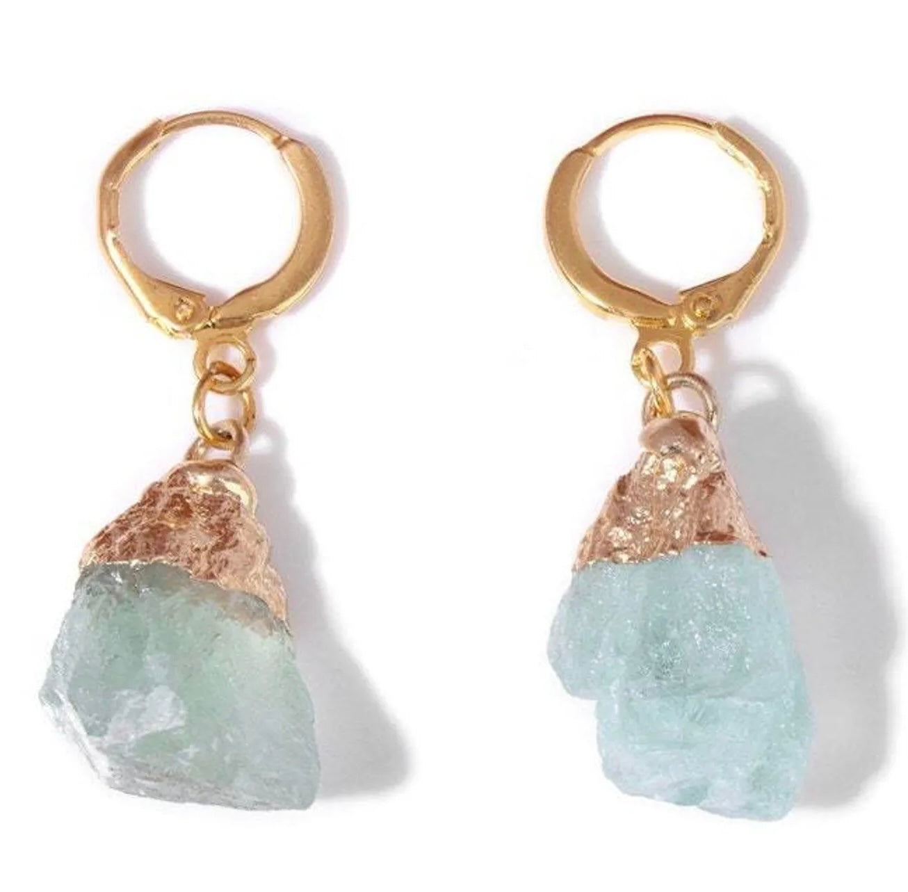 Whispering Leaves: Natural Green Fluorite Crystal Drop Earrings